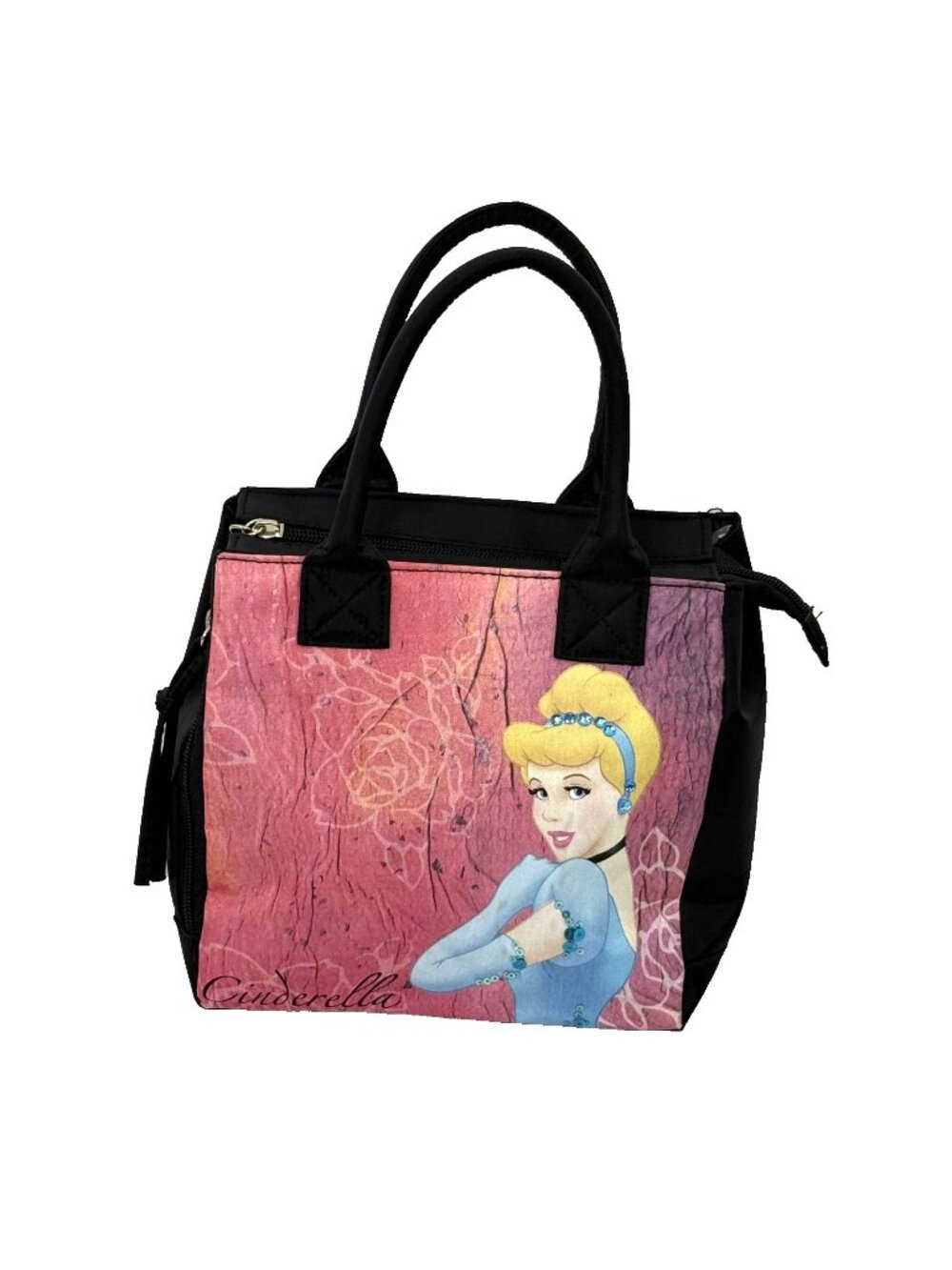 Disney Princess Cinderella Handbag Pink Graphic Black Bag Childs
